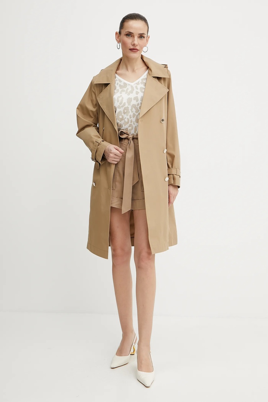 Шорты Guess NINA женские цвет бежевый однотонные высокая посадка W5GD1R WG4C2