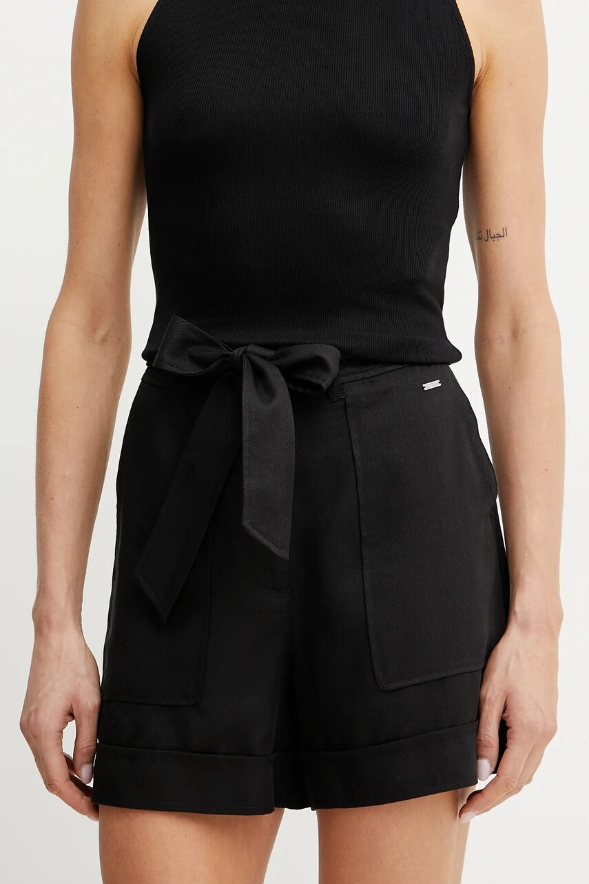 Levně Kraťasy Guess NINA dámské, černá barva, hladké, high waist, W5GD1R WG4C2