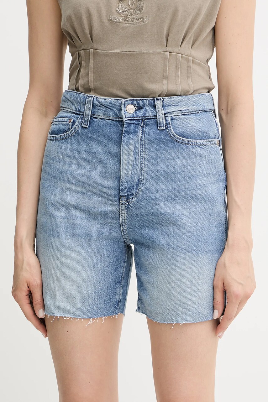 Levně Džínové šortky Guess dámské, modrá barva, high waist, W5GD47 D5B94