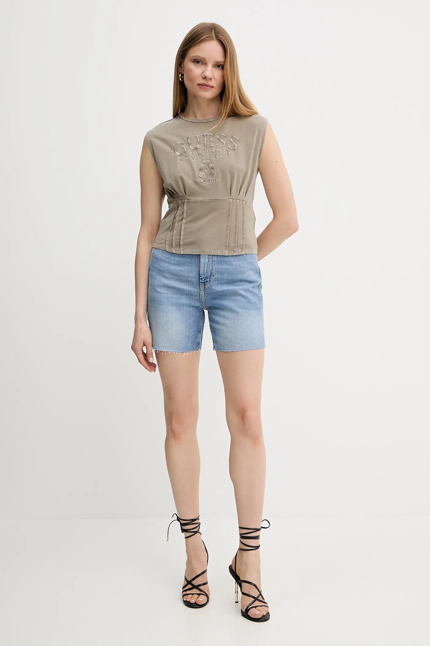 Джинсовые шорты Guess однотонная высокая посадка W5GD47 D5B94 Джинсовые шорты Guess однотонная высокая посадка W5GD47 D5B94