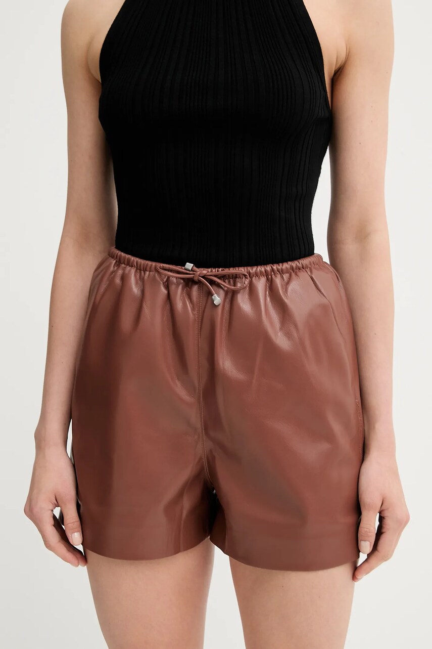 Nanushka pantaloni scurți ANIELA culoarea maro, uni, high waist, NW25SSST21875