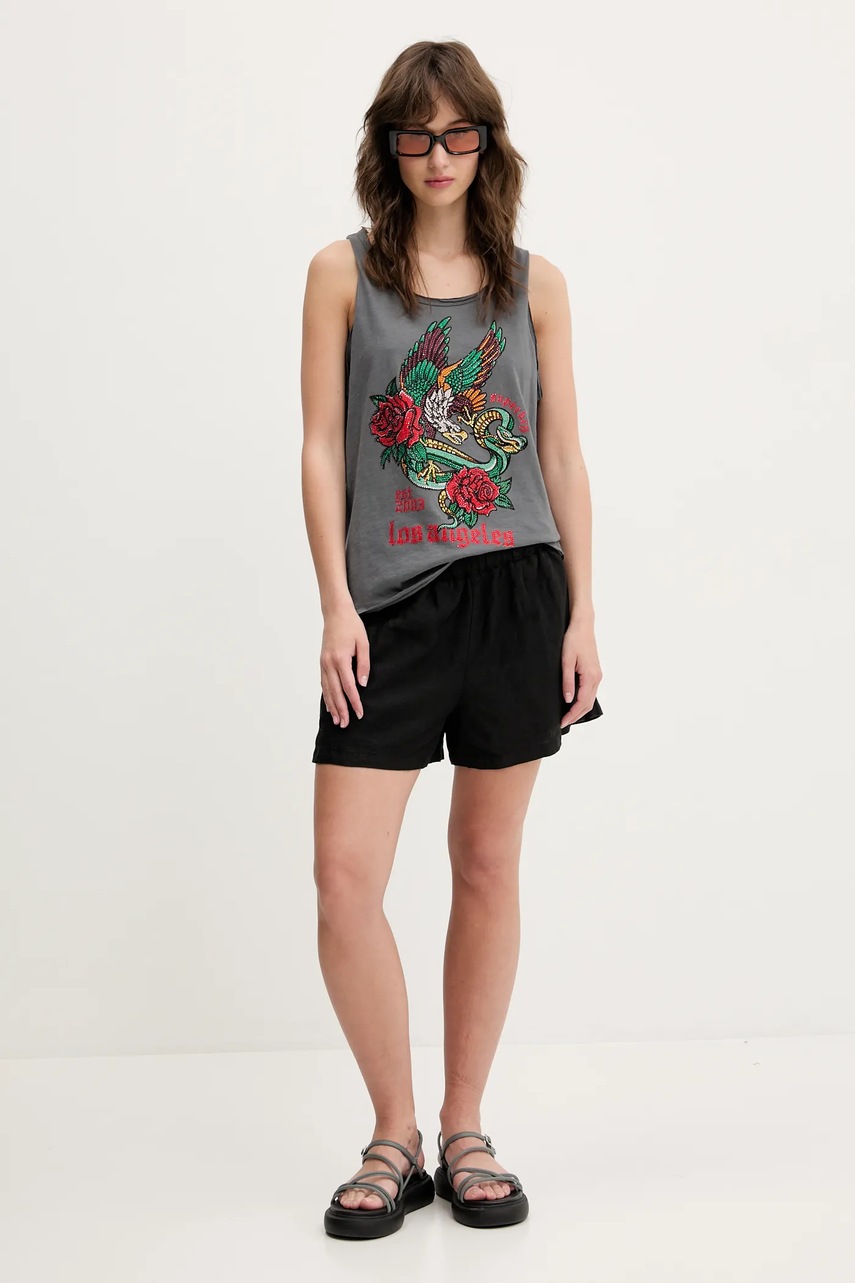 Льняные шорты Superdry цвет чёрный однотонная высокая посадка W7110450A-02A