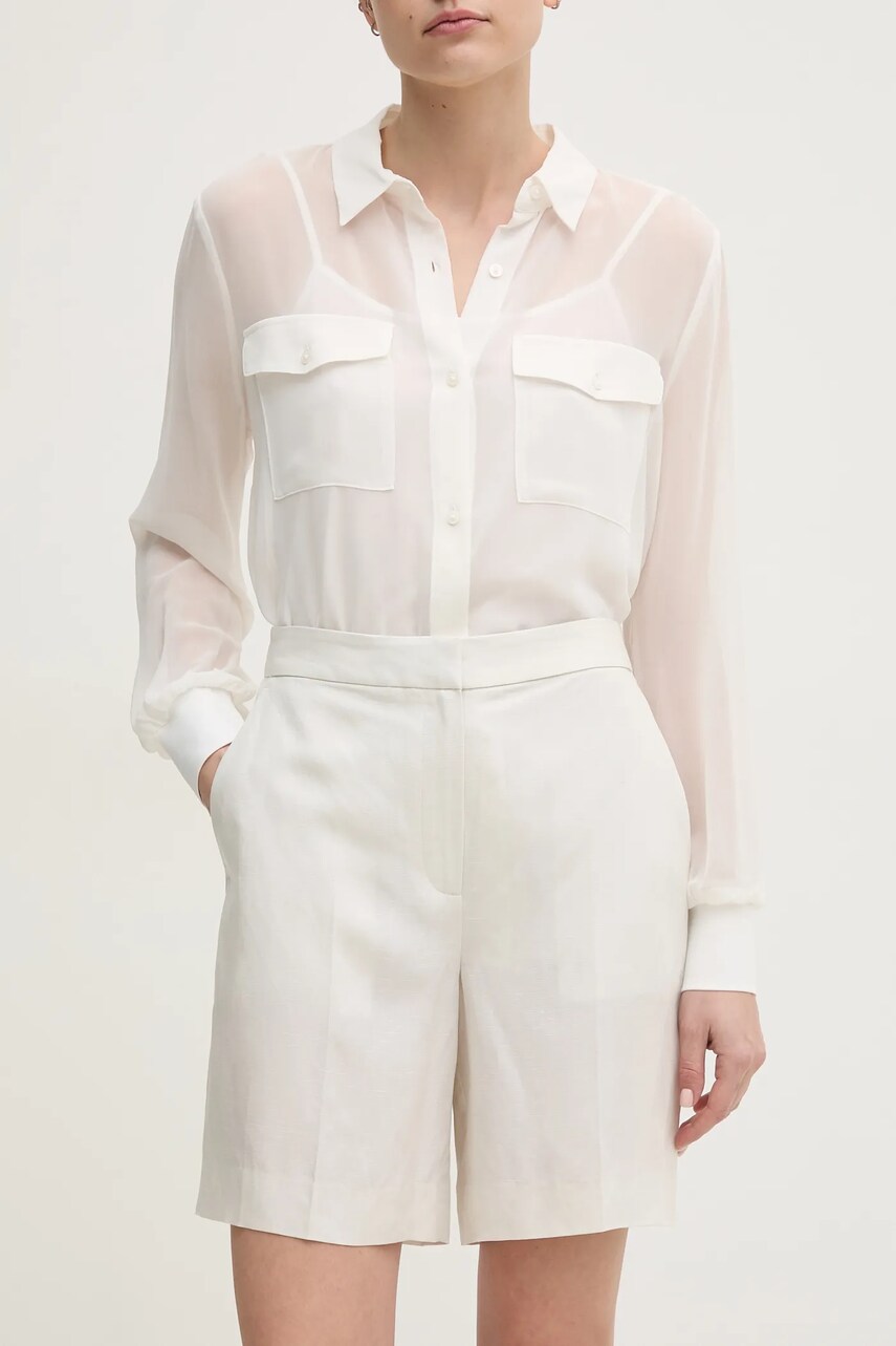 Levně Šortky s příměsí lnu Calvin Klein béžová barva, high waist, K20K208380
