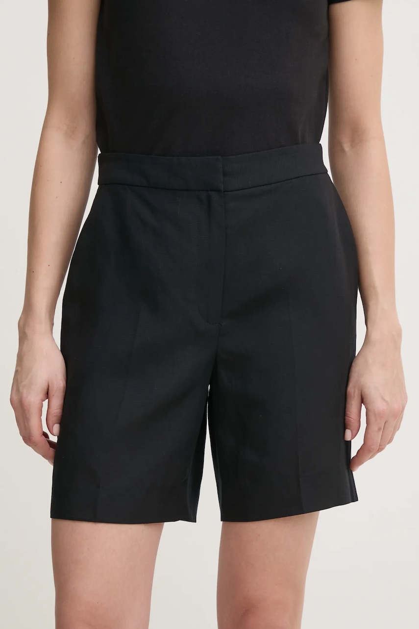 Šortky s příměsí lnu Calvin Klein černá barva, high waist, K20K208380