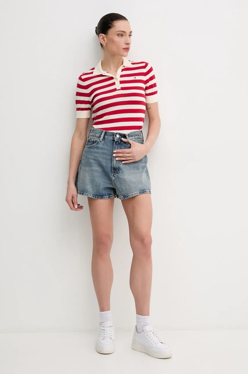 Джинсовые шорты Tommy Hilfiger женские однотонные высокая посадка WW0WW44384 Джинсовые шорты Tommy Hilfiger женские однотонные высокая посадка WW0WW44384