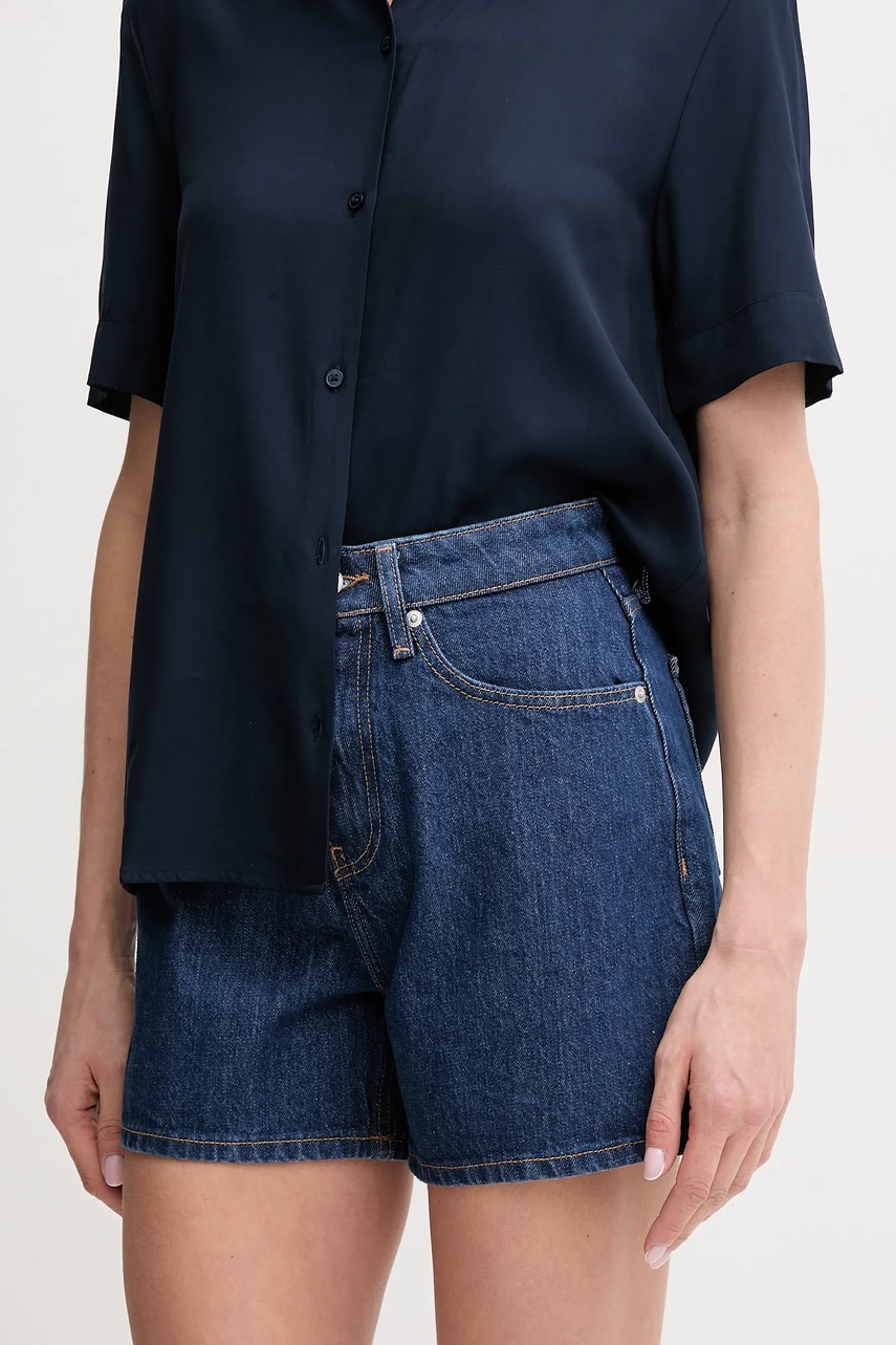 Levně Džínové šortky Tommy Hilfiger dámské, modrá barva, hladké, high waist, WW0WW44385