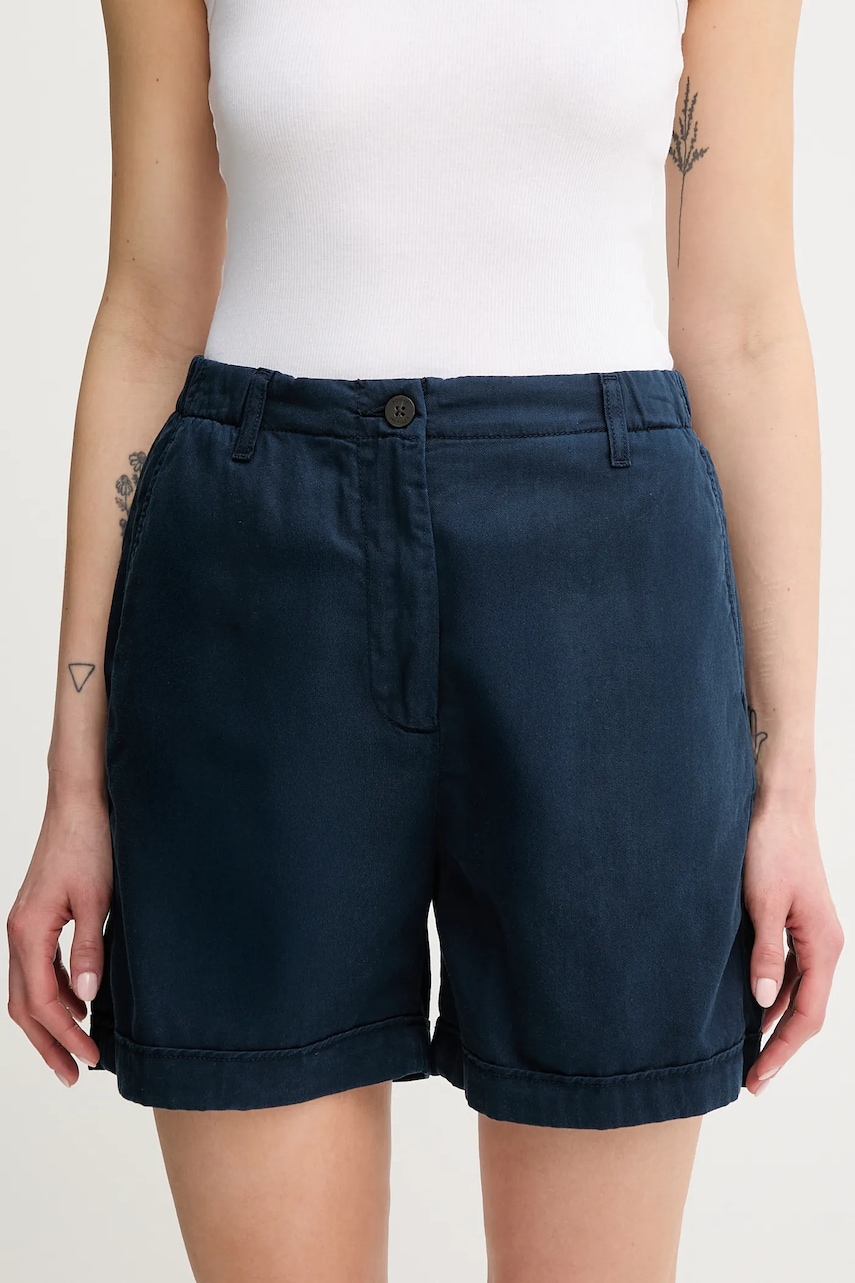 Levně Kraťasy Tommy Hilfiger dámské, tmavomodrá barva, high waist, WW0WW44762