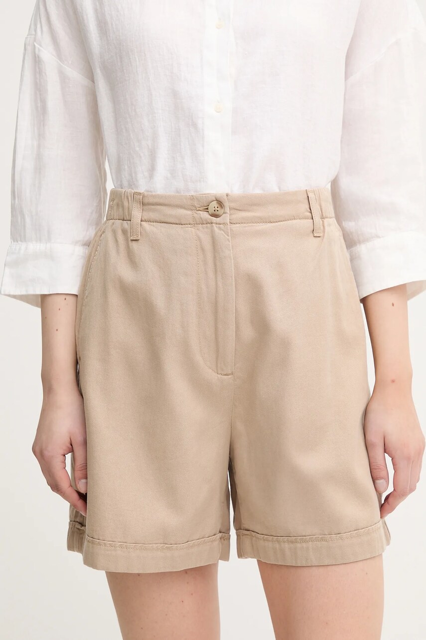 Kraťasy Tommy Hilfiger dámské, béžová barva, high waist, WW0WW44762