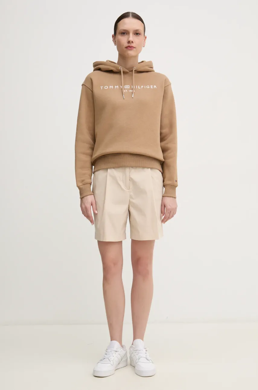 Шорты Tommy Hilfiger женские цвет бежевый однотонные высокая посадка WW0WW44764 Шорты Tommy Hilfiger женские цвет бежевый однотонные высокая посадка WW0WW44764
