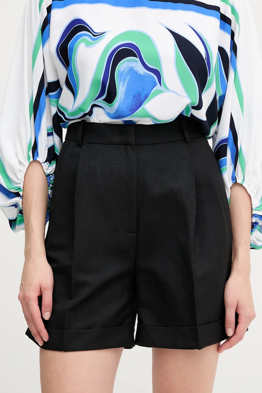Levně Šortky s příměsí lnu Tommy Hilfiger dámské, černá barva, high waist, WW0WW44767
