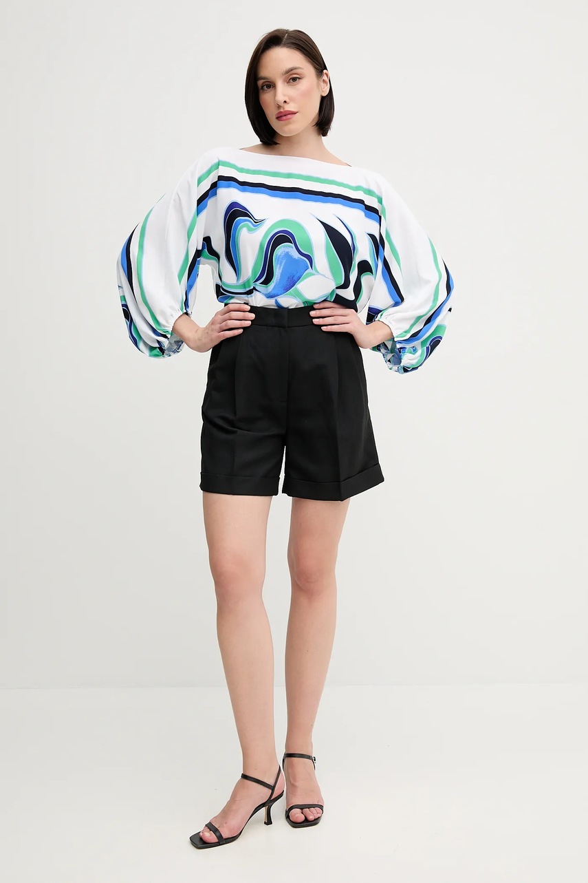 Шорты с примесью льна Tommy Hilfiger цвет чёрный однотонная высокая посадка WW0WW44767