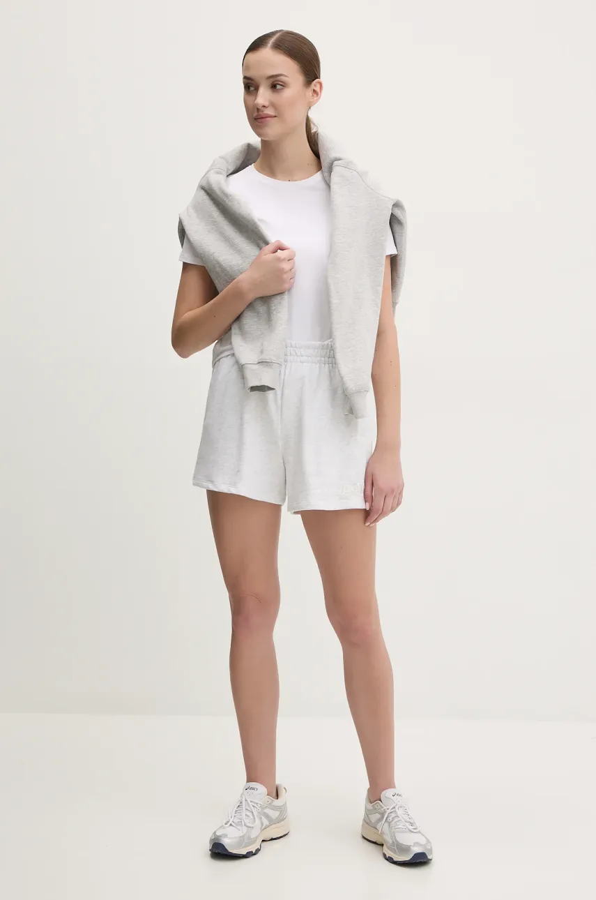 Хлопковые шорты Dkny женские цвет серый однотонные высокая посадка DP5S5252 Хлопковые шорты Dkny женские цвет серый однотонные высокая посадка DP5S5252