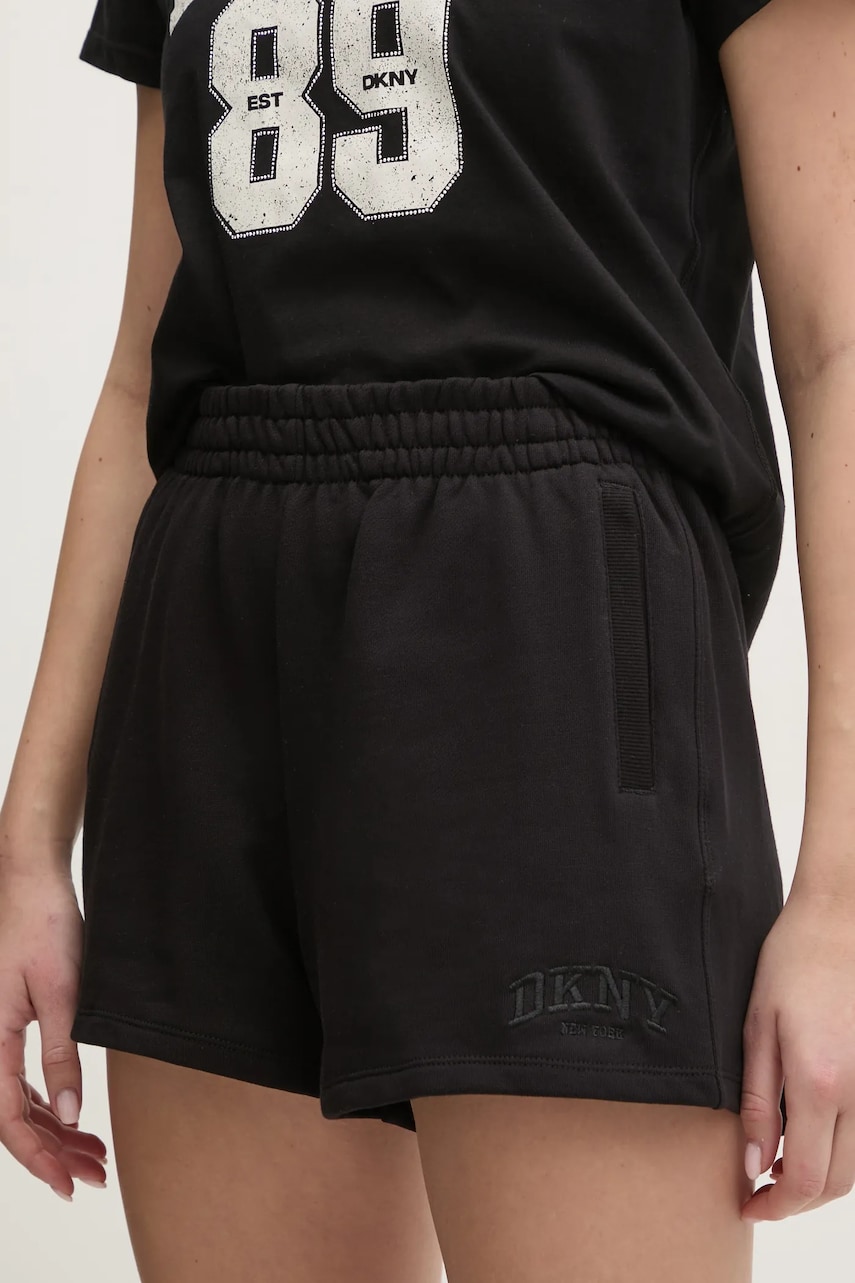 Dkny pantaloni scurți din bumbac femei, culoarea negru, uni, high waist, DP5S5252 Dkny pantaloni scurți din bumbac femei, culoarea negru, uni, high waist, DP5S5252