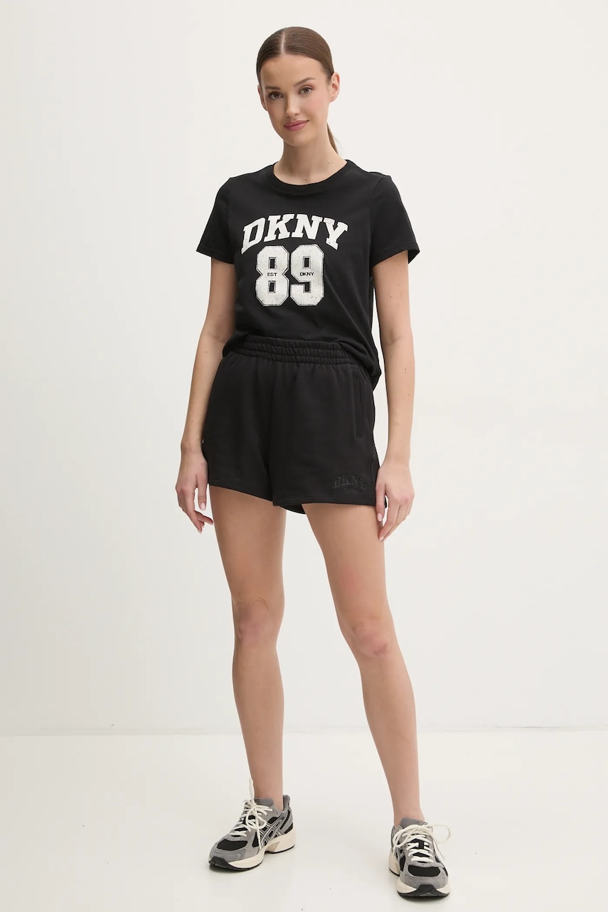 Хлопковые шорты Dkny женские цвет чёрный однотонные высокая посадка DP5S5252 Хлопковые шорты Dkny женские цвет чёрный однотонные высокая посадка DP5S5252