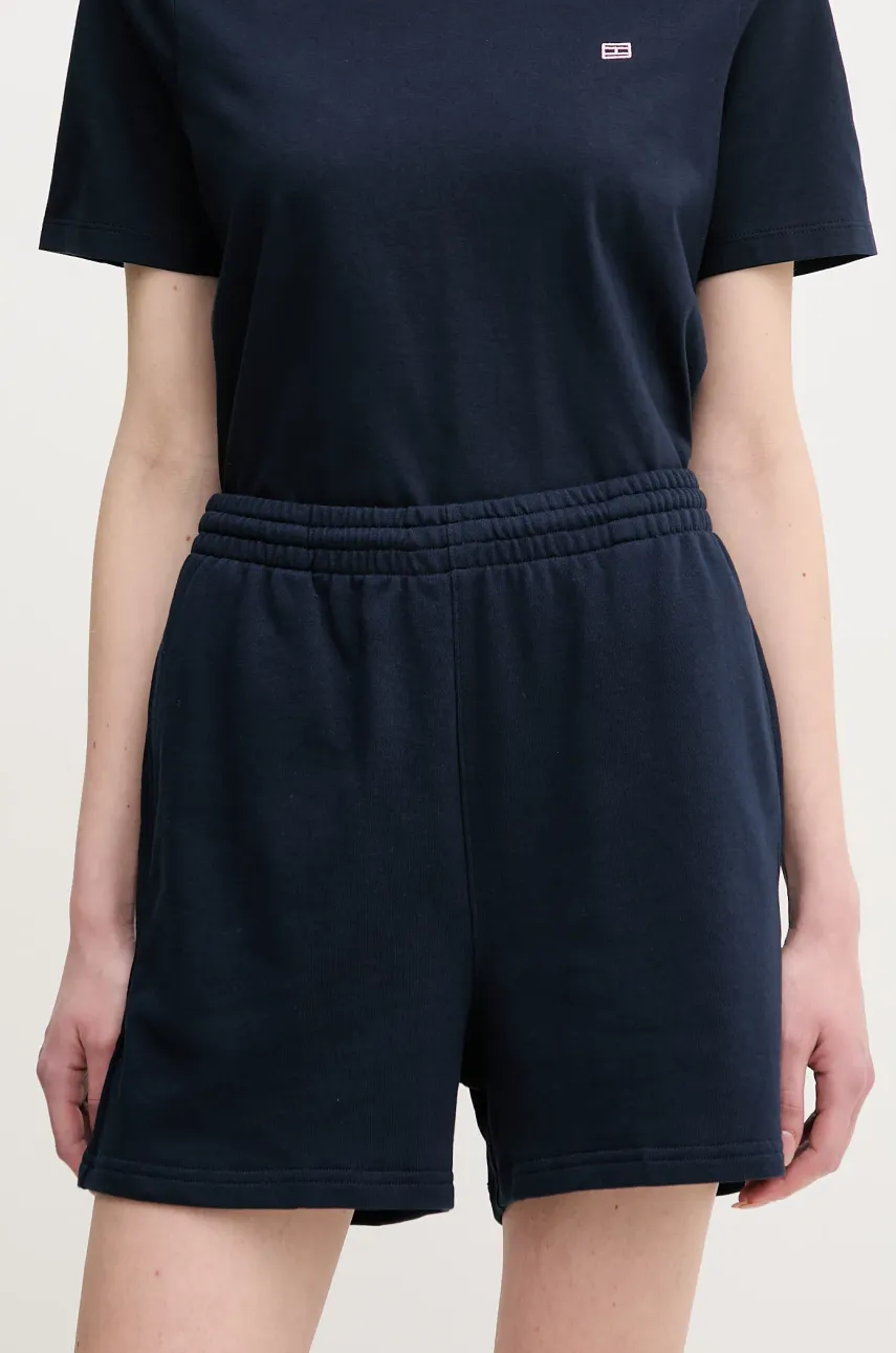 Levně Kraťasy Tommy Hilfiger dámské, tmavomodrá barva, hladké, high waist, UW0UW05800