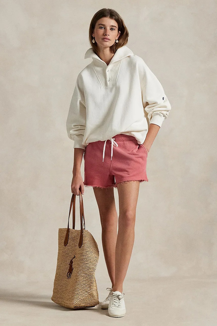 Levně Kraťasy Polo Ralph Lauren dámské, červená barva, medium waist, 211965103