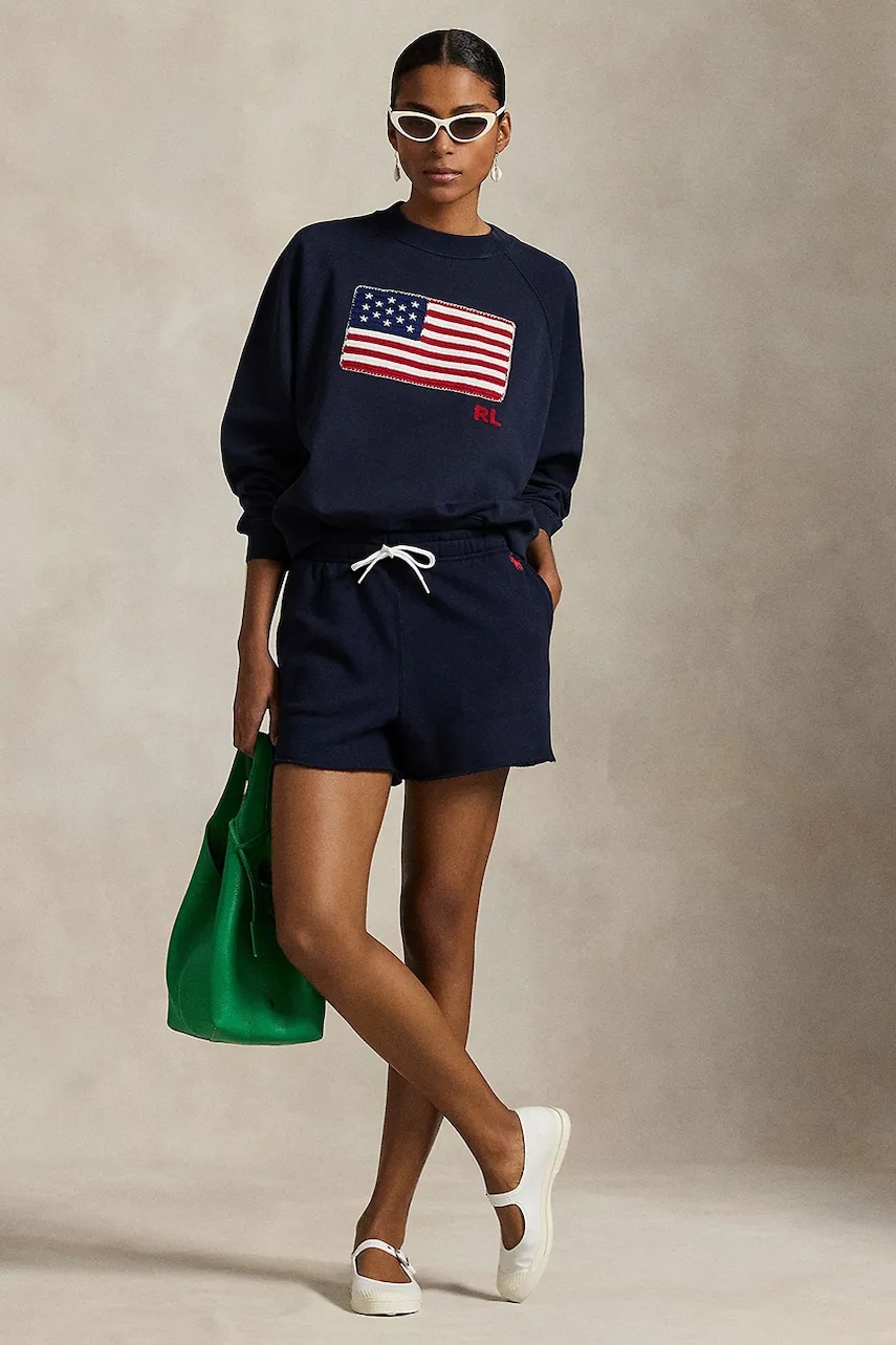 Levně Kraťasy Polo Ralph Lauren dámské, tmavomodrá barva, medium waist, 211965103