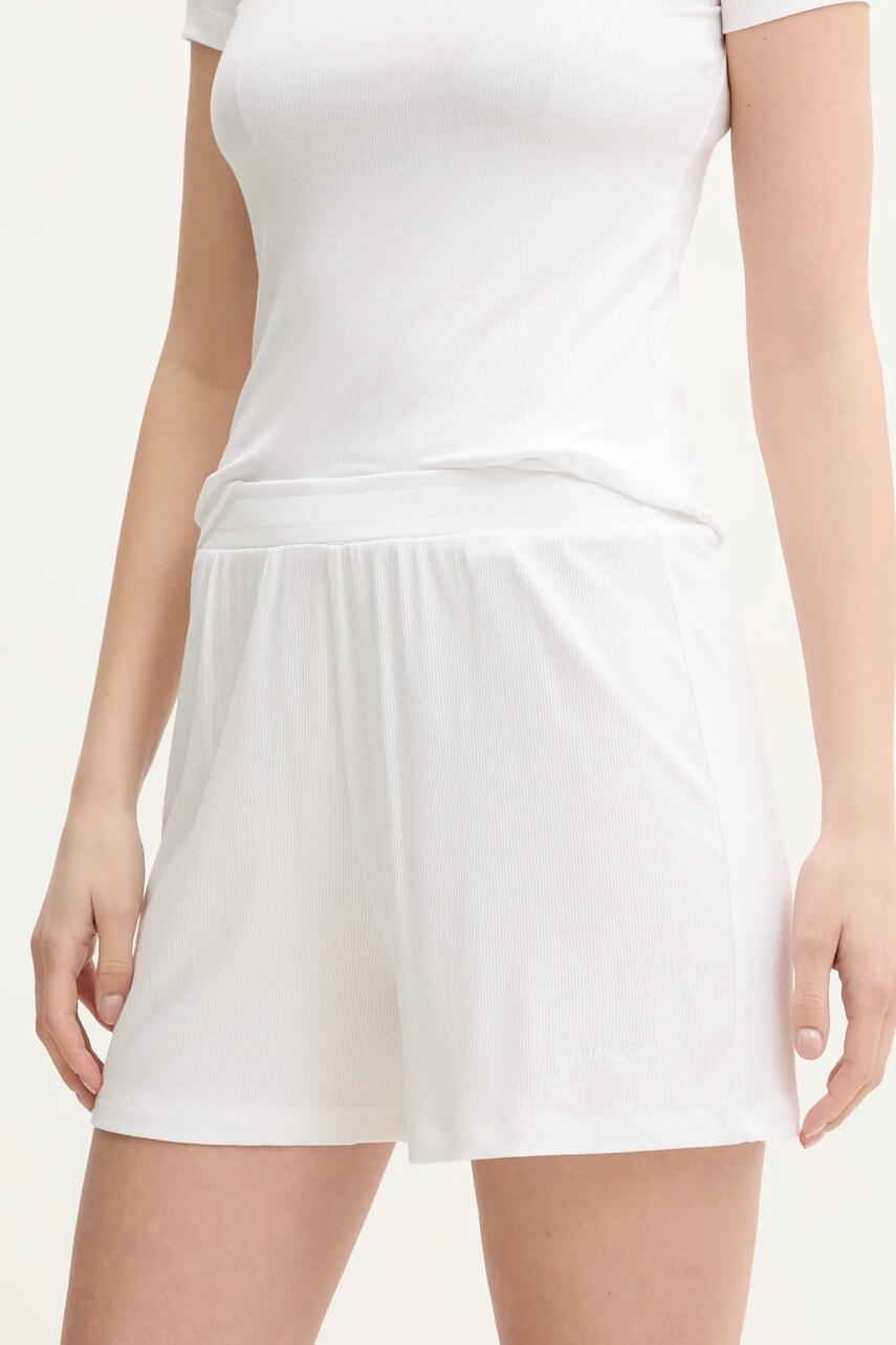 Levně Kraťasy Guess LIA dámské, bílá barva, hladké, high waist, O5GD01 KCQ72