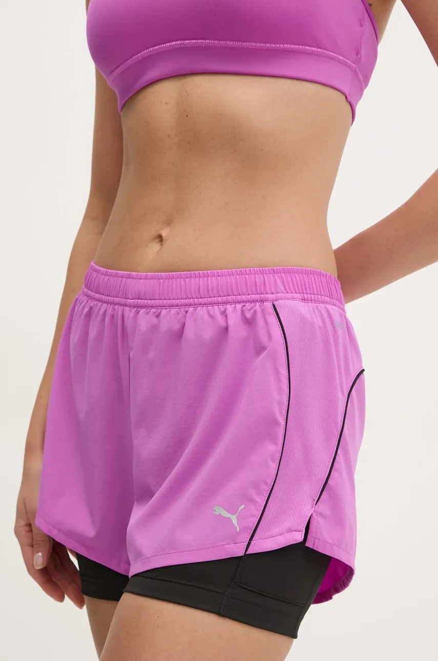 Puma pantaloni scurți de alergare Velocity culoarea roz, modelator, medium waist, 526588