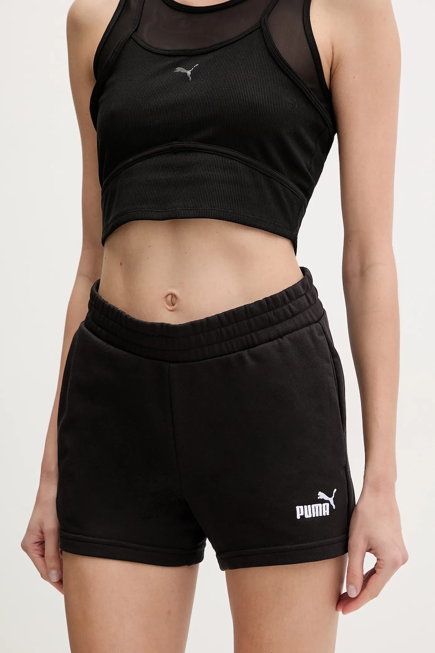 Puma pantaloni scurti femei, culoarea negru, neted, medium waist, 682438 Puma pantaloni scurti femei, culoarea negru, neted, medium waist, 682438