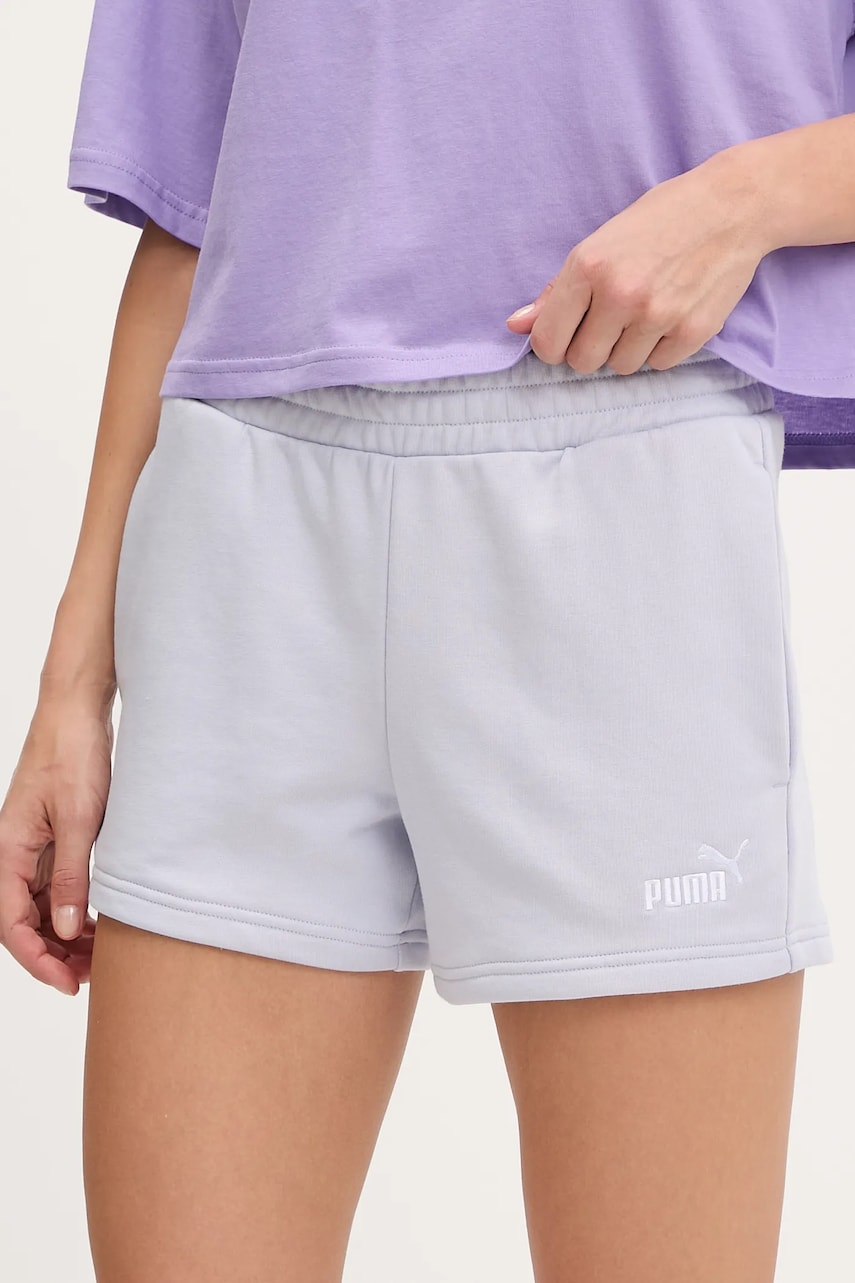 Levně Kraťasy Puma dámské, modrá barva, s aplikací, high waist, 682439