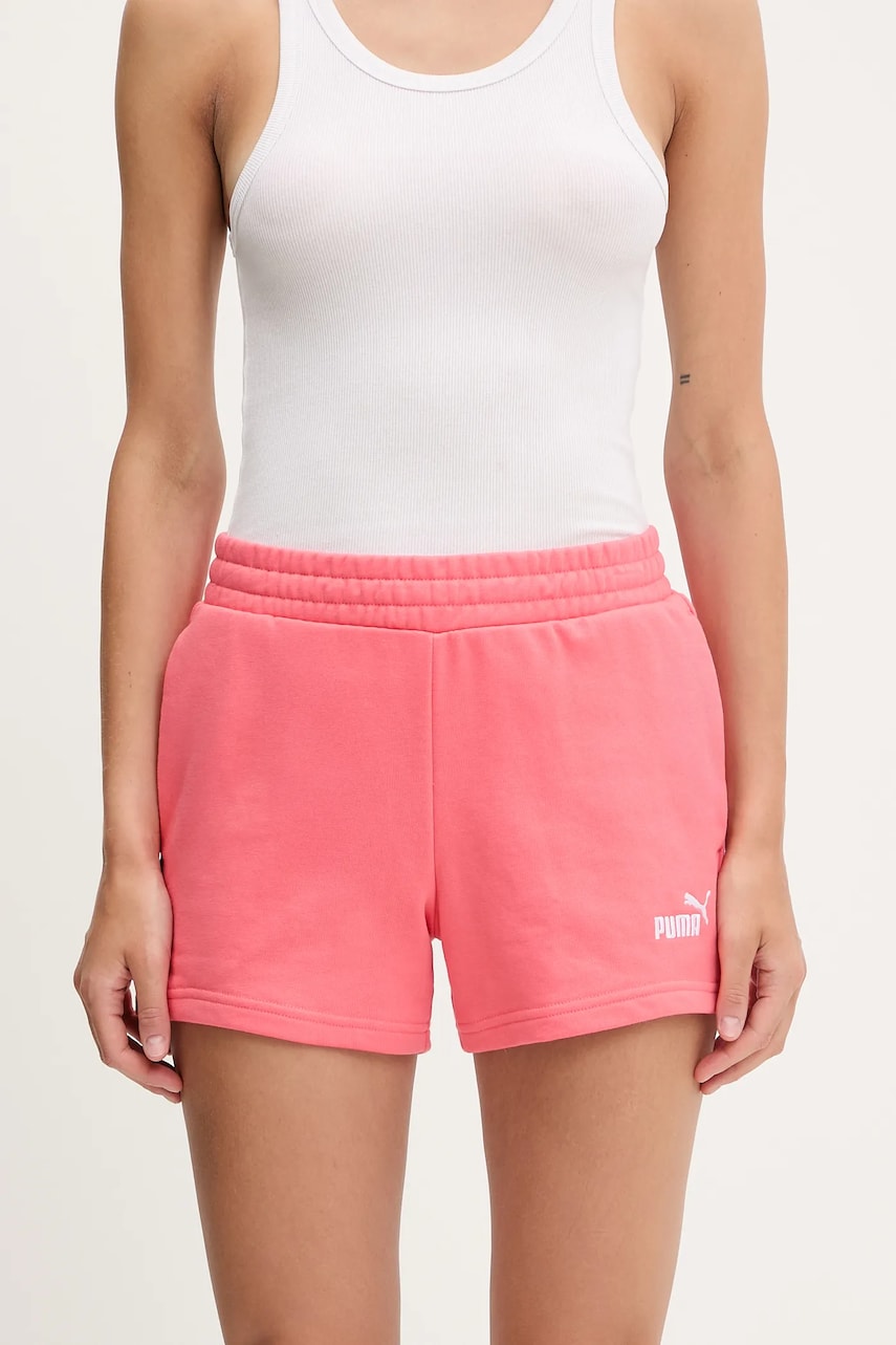 Puma pantaloni scurți culoarea roz, cu imprimeu, high waist, 682439