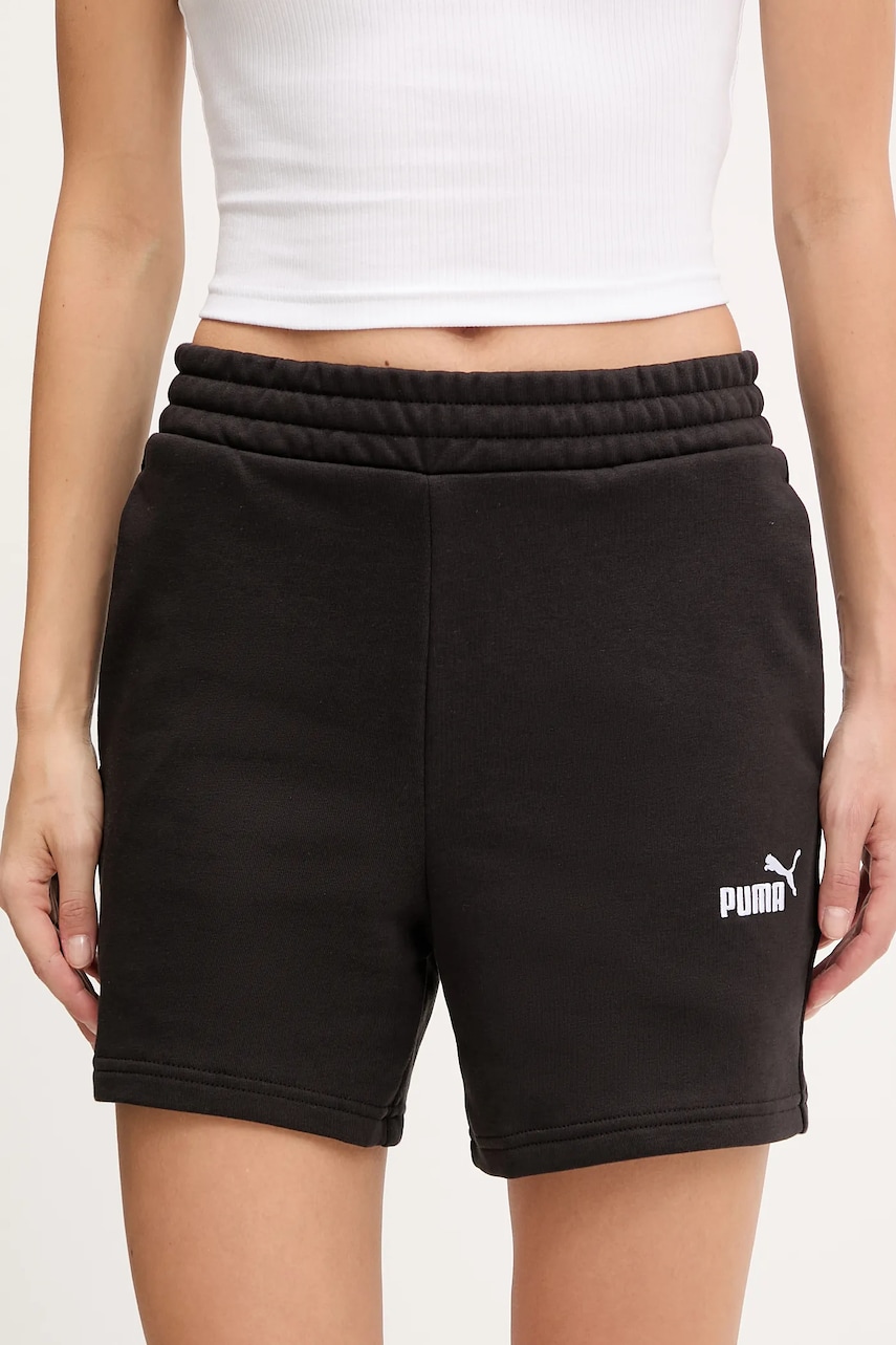 Puma pantaloni scurți culoarea negru, uni, high waist, 682440