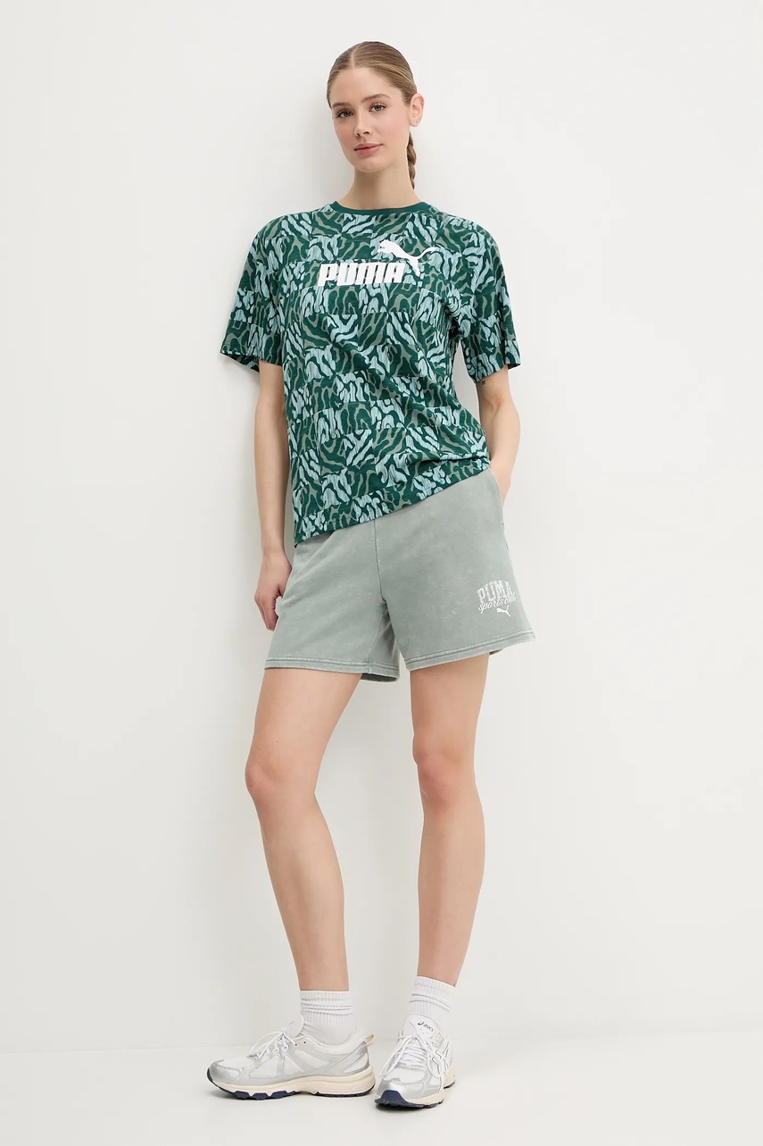 Шорты Puma цвет зелёный с принтом высокая посадка 685035