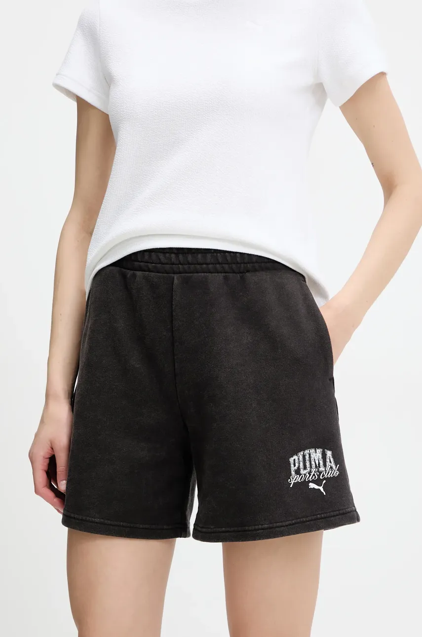 Levně Kraťasy Puma dámské, černá barva, s potiskem, high waist, 685035