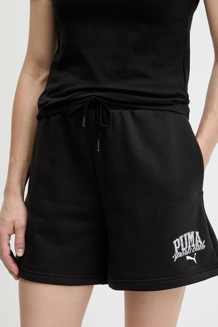 Puma pantaloni scurți culoarea negru, cu imprimeu, high waist, 685038