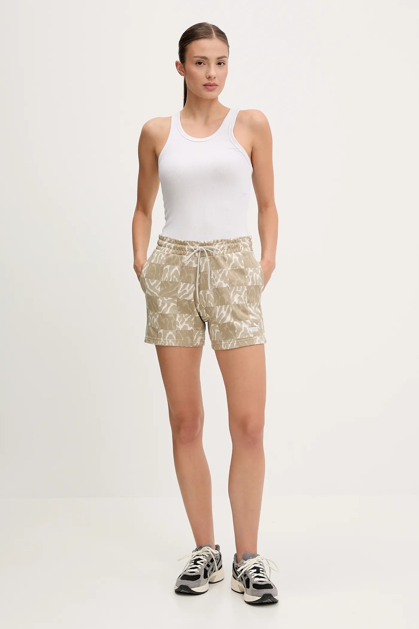 Шорты Puma цвет бежевый узор средняя посадка 685073