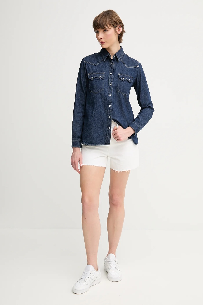 Джинсовые шорты Calvin Klein Jeans цвет белый однотонная высокая посадка J20J225153 Джинсовые шорты Calvin Klein Jeans цвет белый однотонная высокая посадка J20J225153