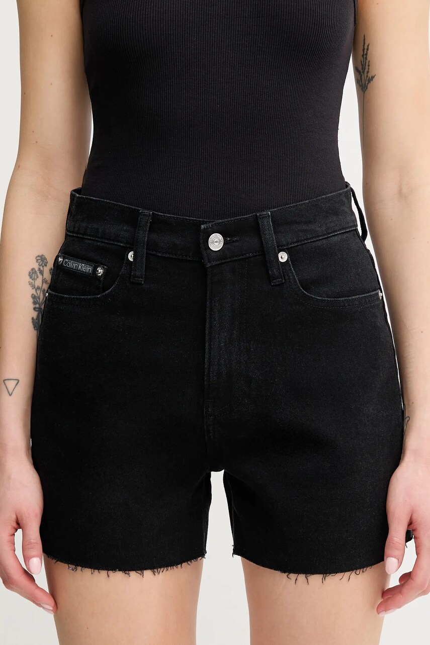 Levně Džínové šortky Calvin Klein Jeans dámské, černá barva, high waist, J20J225154