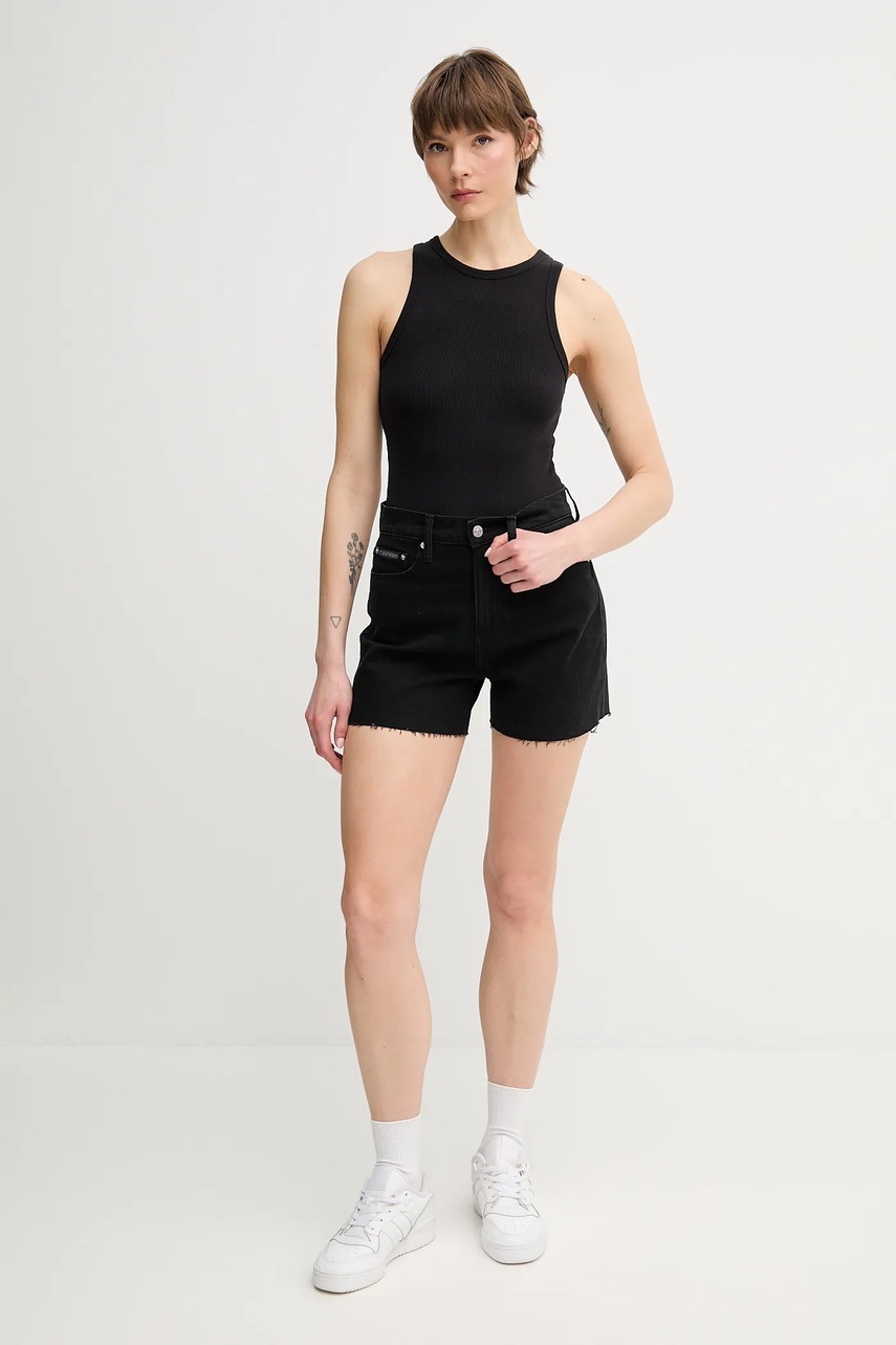 Джинсовые шорты Calvin Klein Jeans цвет чёрный однотонная высокая посадка J20J225154