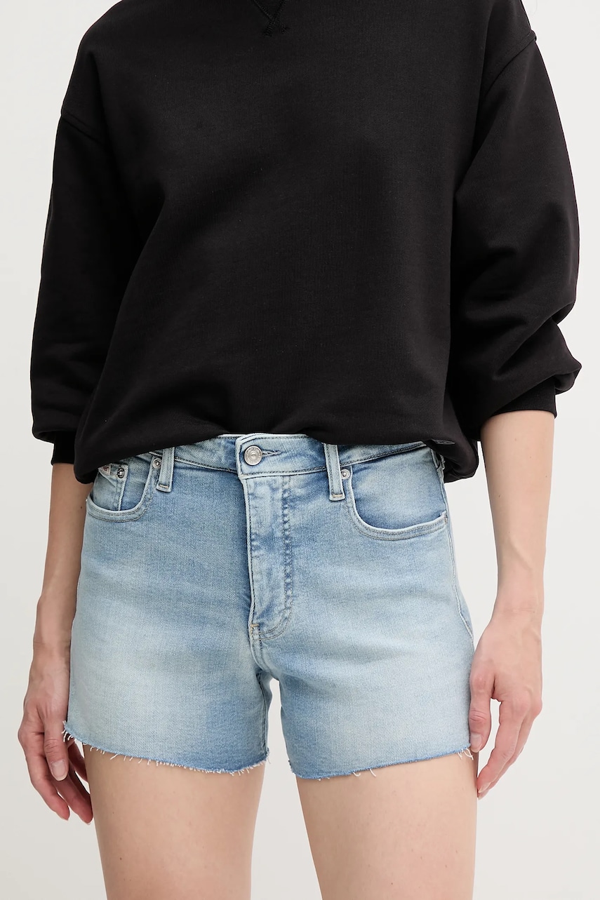 Levně Džínové šortky Calvin Klein Jeans dámské, modrá barva, high waist, J20J225158