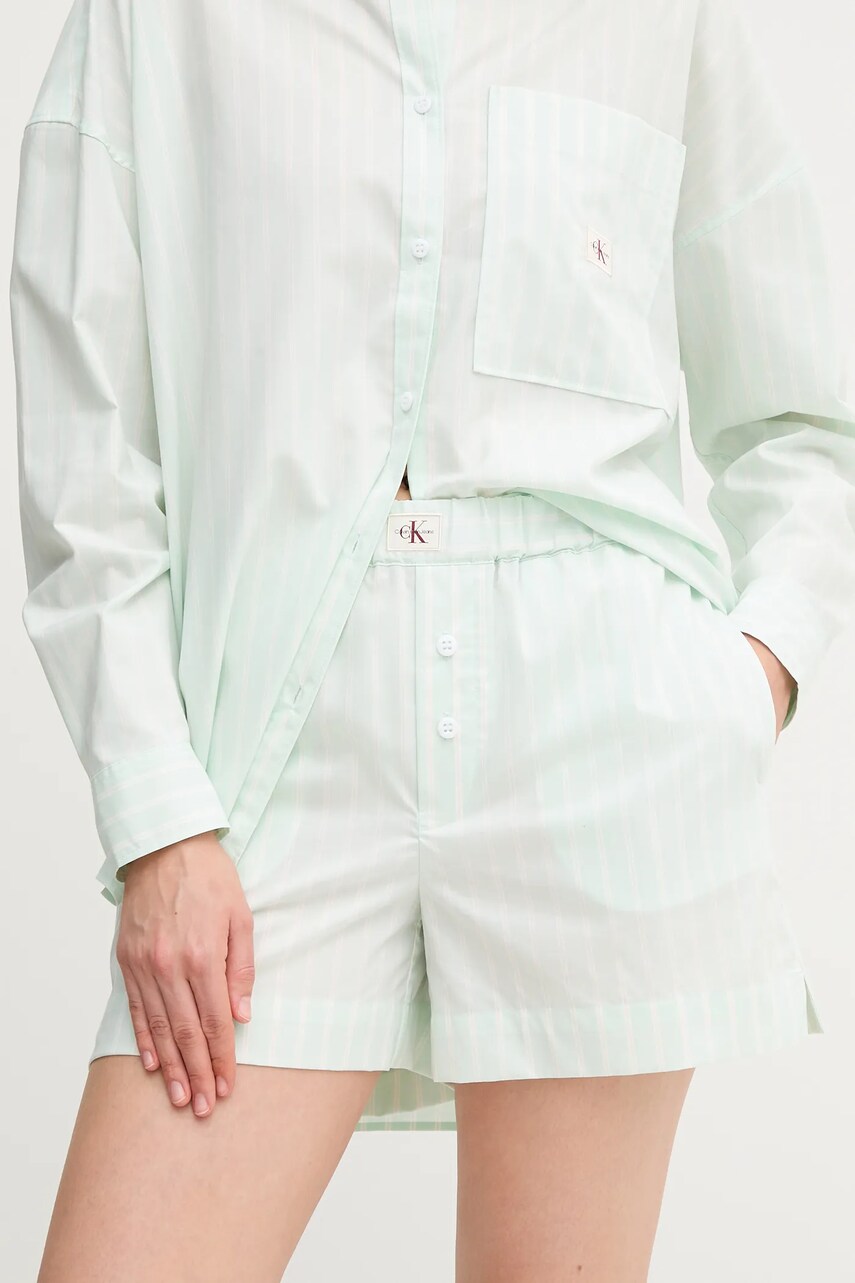 Levně Bavlněné šortky Calvin Klein Jeans dámské, zelená barva, high waist, J20J225218