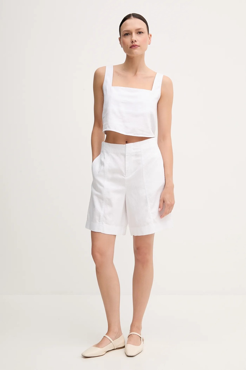 Шорты с примесью льна Calvin Klein Jeans цвет белый однотонная высокая посадка J20J225219