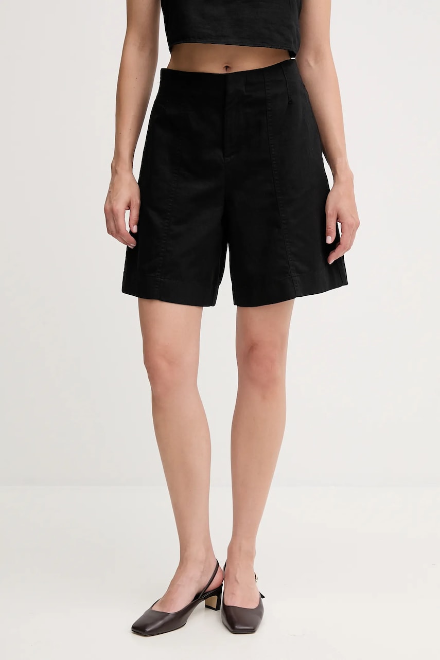 Levně Šortky s příměsí lnu Calvin Klein Jeans dámské, černá barva, high waist, J20J225219