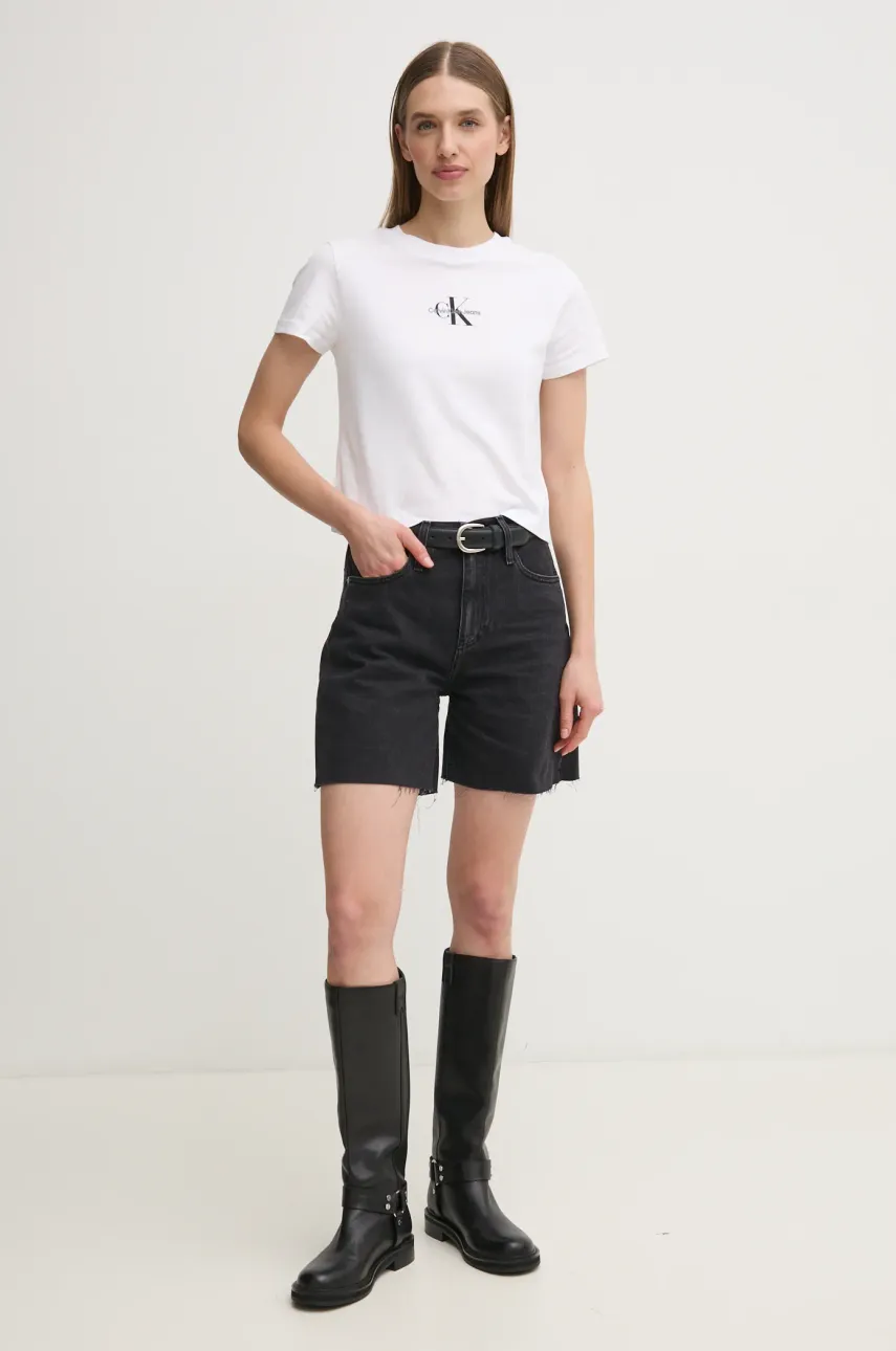Джинсовые шорты Calvin Klein Jeans женские цвет чёрный однотонные высокая посадка J20J225190 Джинсовые шорты Calvin Klein Jeans женские цвет чёрный однотонные высокая посадка J20J225190