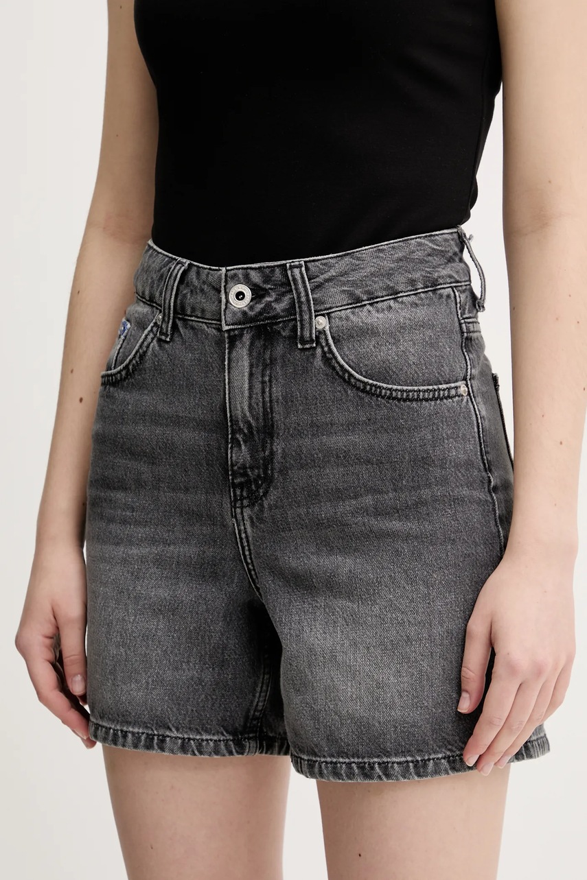 Karl Lagerfeld Jeans pantaloni scurți jeans femei, culoarea gri, uni, high waist, A2W10040