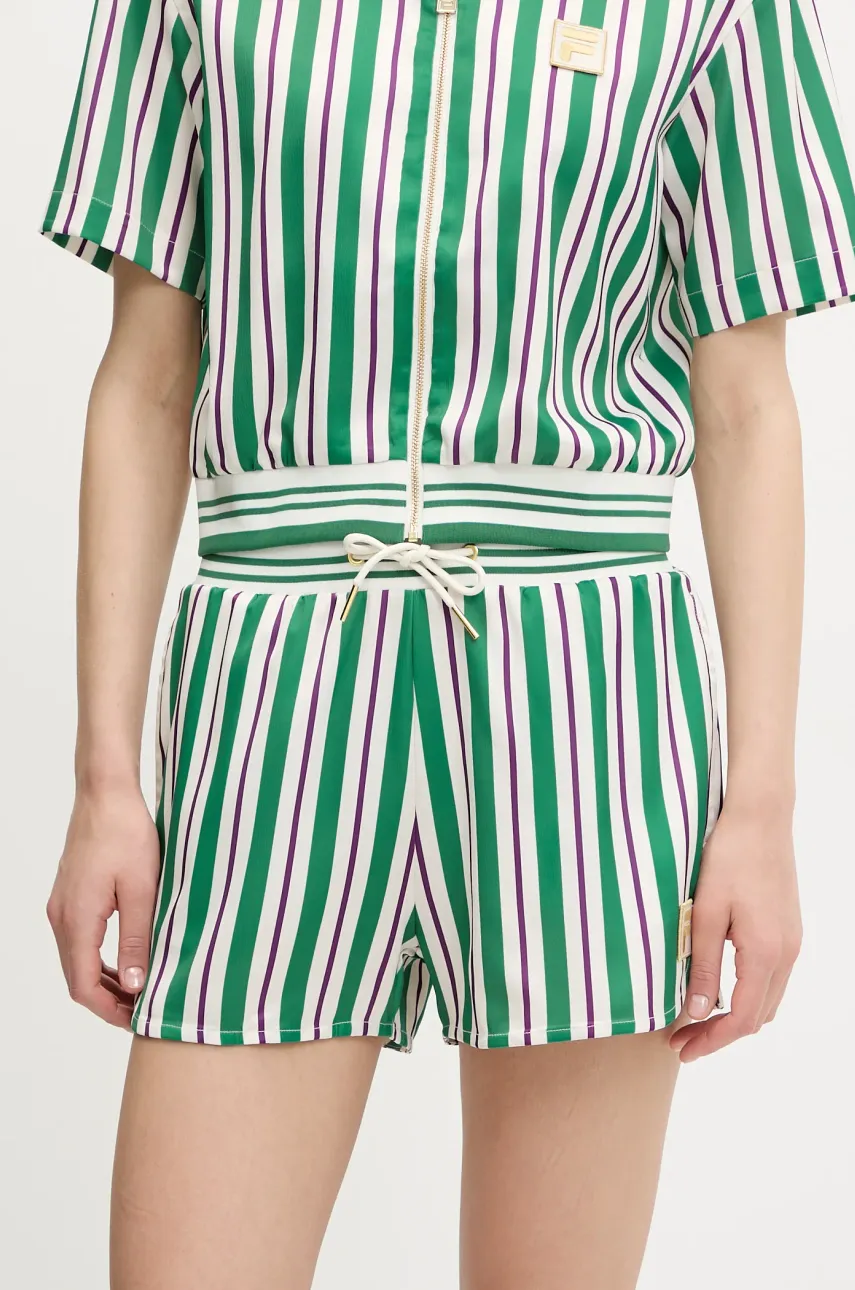 Fila pantaloni scurți Lassance culoarea verde, cu imprimeu, high waist, FAW1002