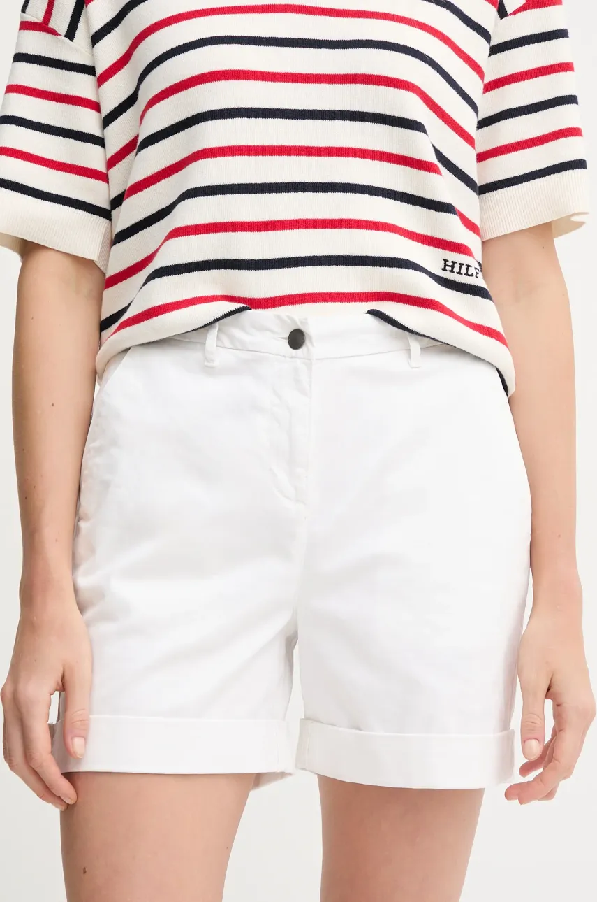 Barbour pantaloni scurți femei, culoarea alb, uni, high waist, LST0022WH11