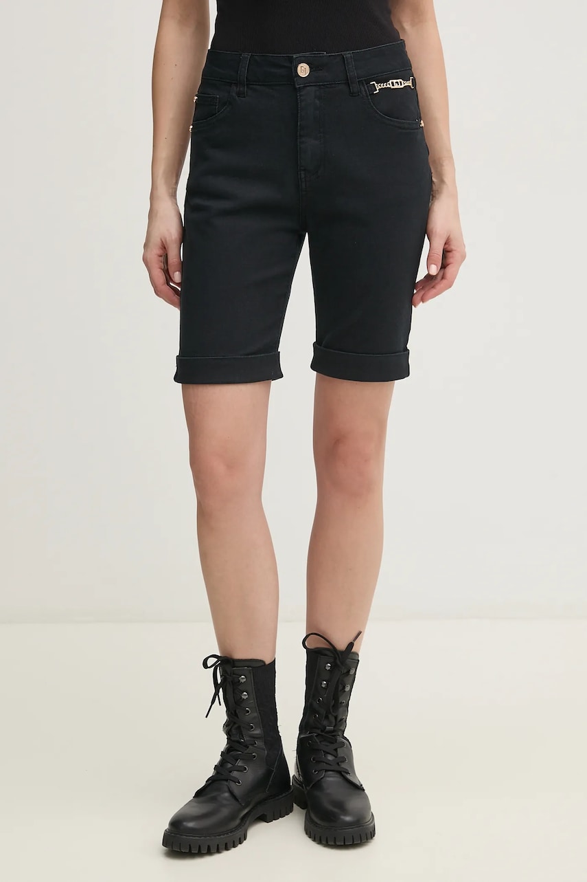 Gaudi pantaloni scurți jeans femei, culoarea negru, uni, high waist, 511BD25019 Gaudi pantaloni scurți jeans femei, culoarea negru, uni, high waist, 511BD25019