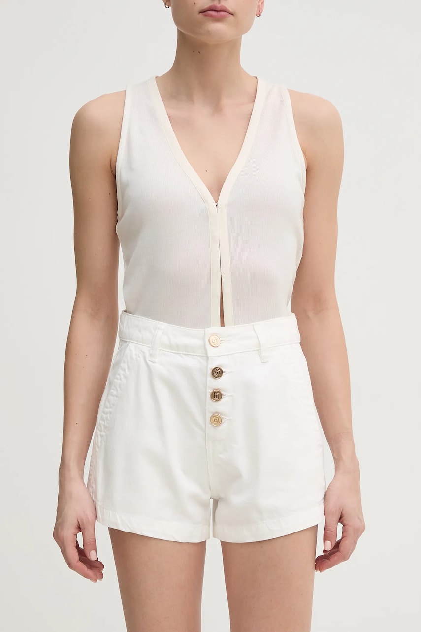 Gaudi pantaloni scurți femei, culoarea alb, uni, high waist, 511BD25023 Gaudi pantaloni scurți femei, culoarea alb, uni, high waist, 511BD25023