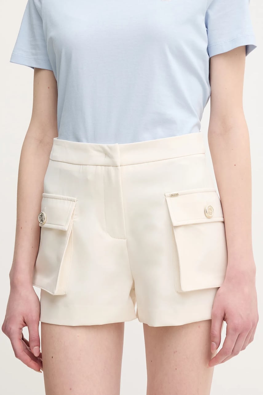 Gaudi pantaloni scurti femei, culoarea bej, neted, high waist, 511FD25023 Gaudi pantaloni scurti femei, culoarea bej, neted, high waist, 511FD25023