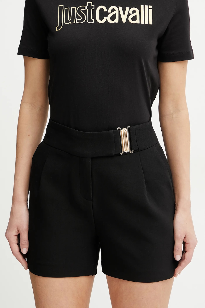 Morgan pantaloni scurți SHOU.F culoarea negru, uni, high waist, SHOU.F