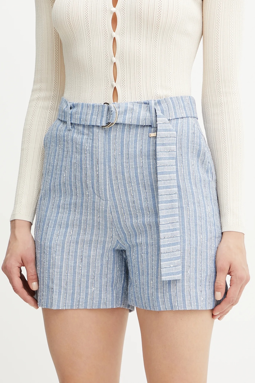 Fracomina pantaloni scurți din amestec de in cu imprimeu, high waist, FS25SV6004W402Q6