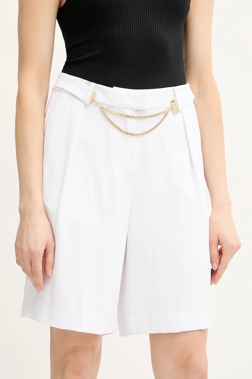 Fracomina pantaloni scurți culoarea alb, uni, high waist, FS25SV6001W47601