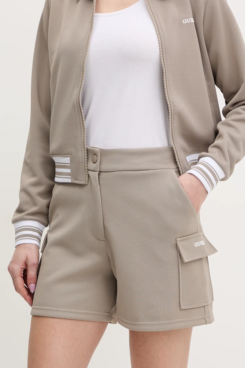 Levně Kraťasy Guess AMARYLLIS dámské, béžová barva, hladké, high waist, V5GD17 KCYF2