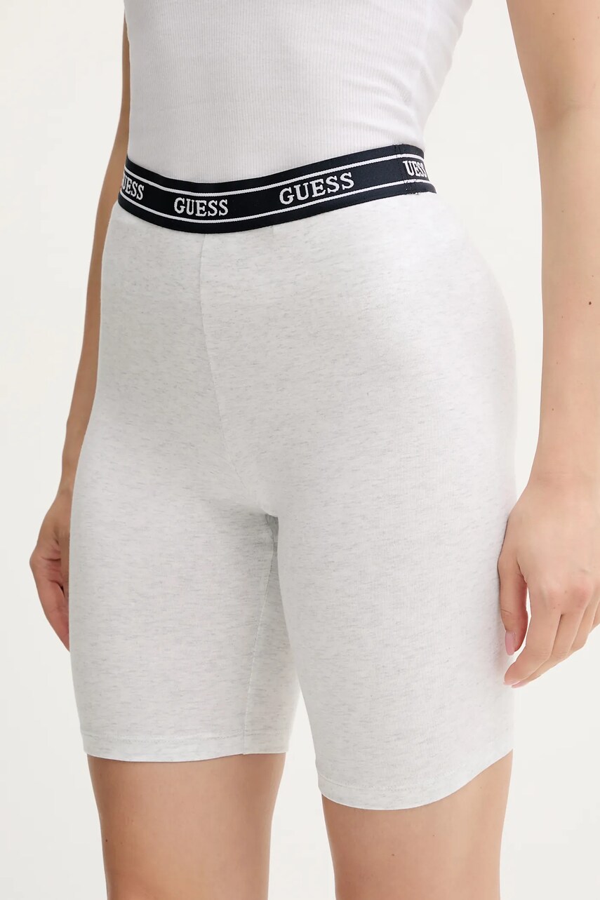 Levně Kraťasy Guess ALINE dámské, šedá barva, s potiskem, medium waist, V5GD18 KCSA2